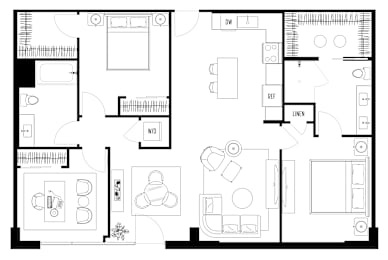A black and white floor plan of a house with labeled rooms.